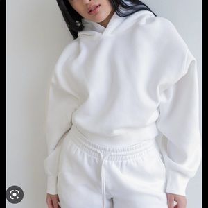Aritzia TNA Cozy Fleece Perfect Shrunken Hoodie White